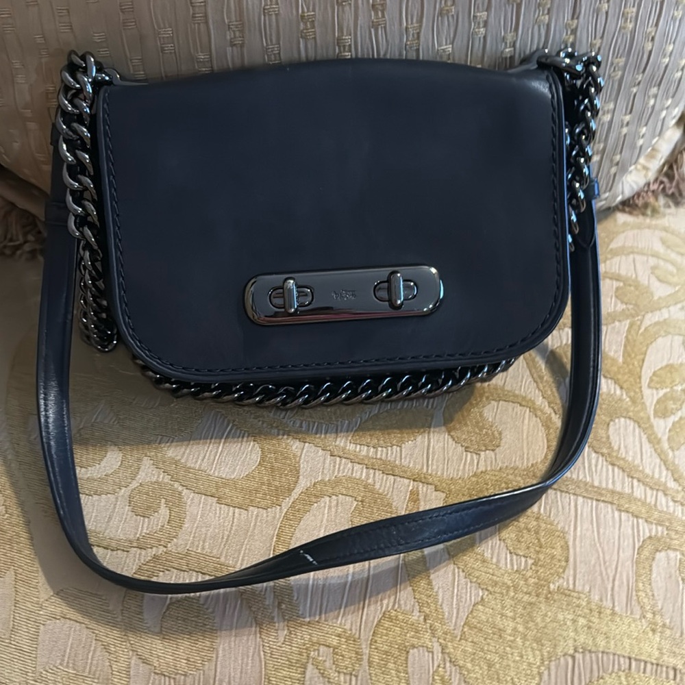 Coach Black Leather Swagger Flap Crossbody Bag